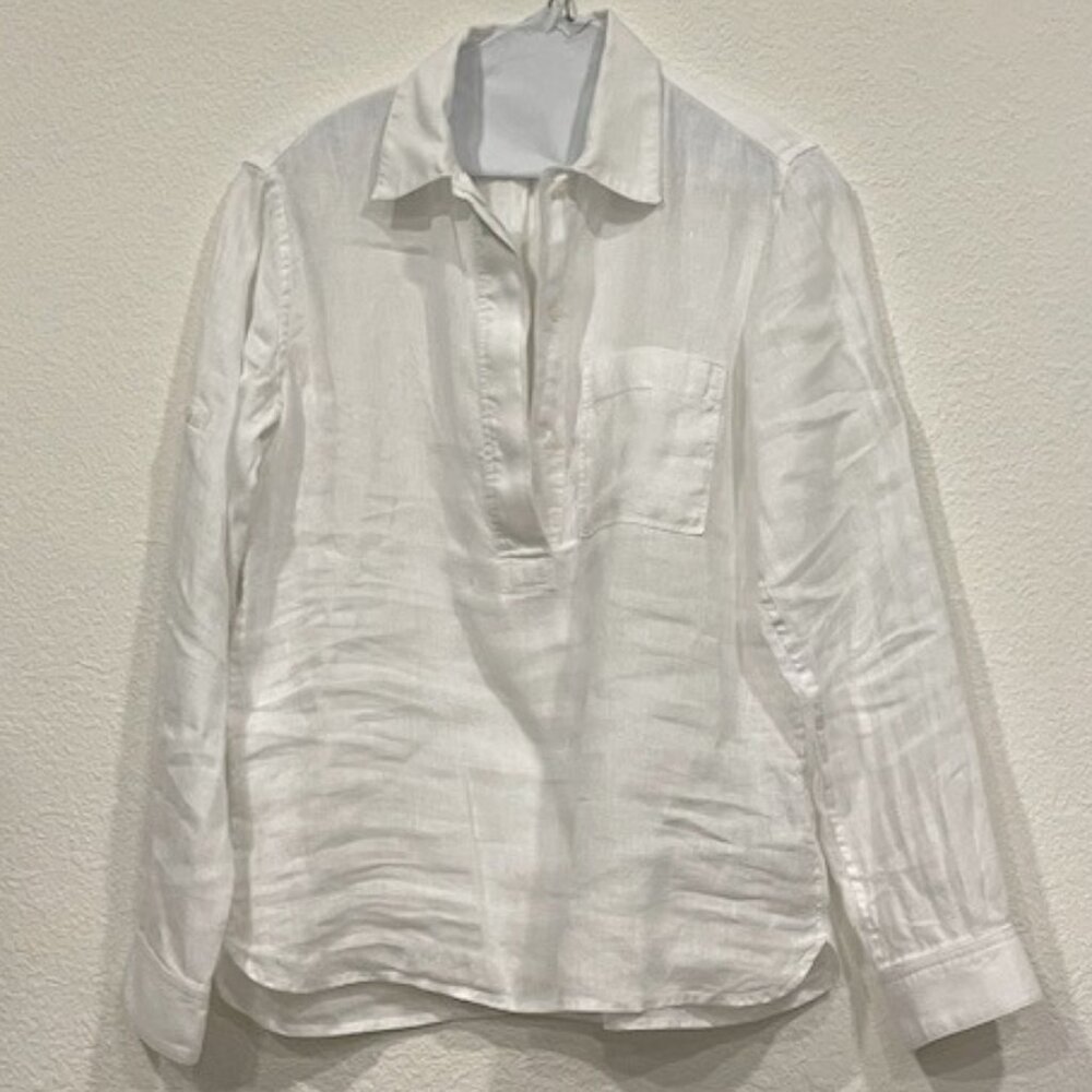 Gap White Linen Collared Long Sleeve Blouse